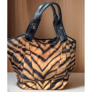 KOOBA Zebra Print Black Brown Shoulder Bag Tote 12" X 20"